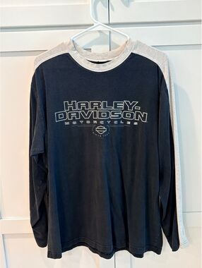 Y2K Vintage Harley-Davidson Long Sleeve Raglan Shirt with Woodervest Design